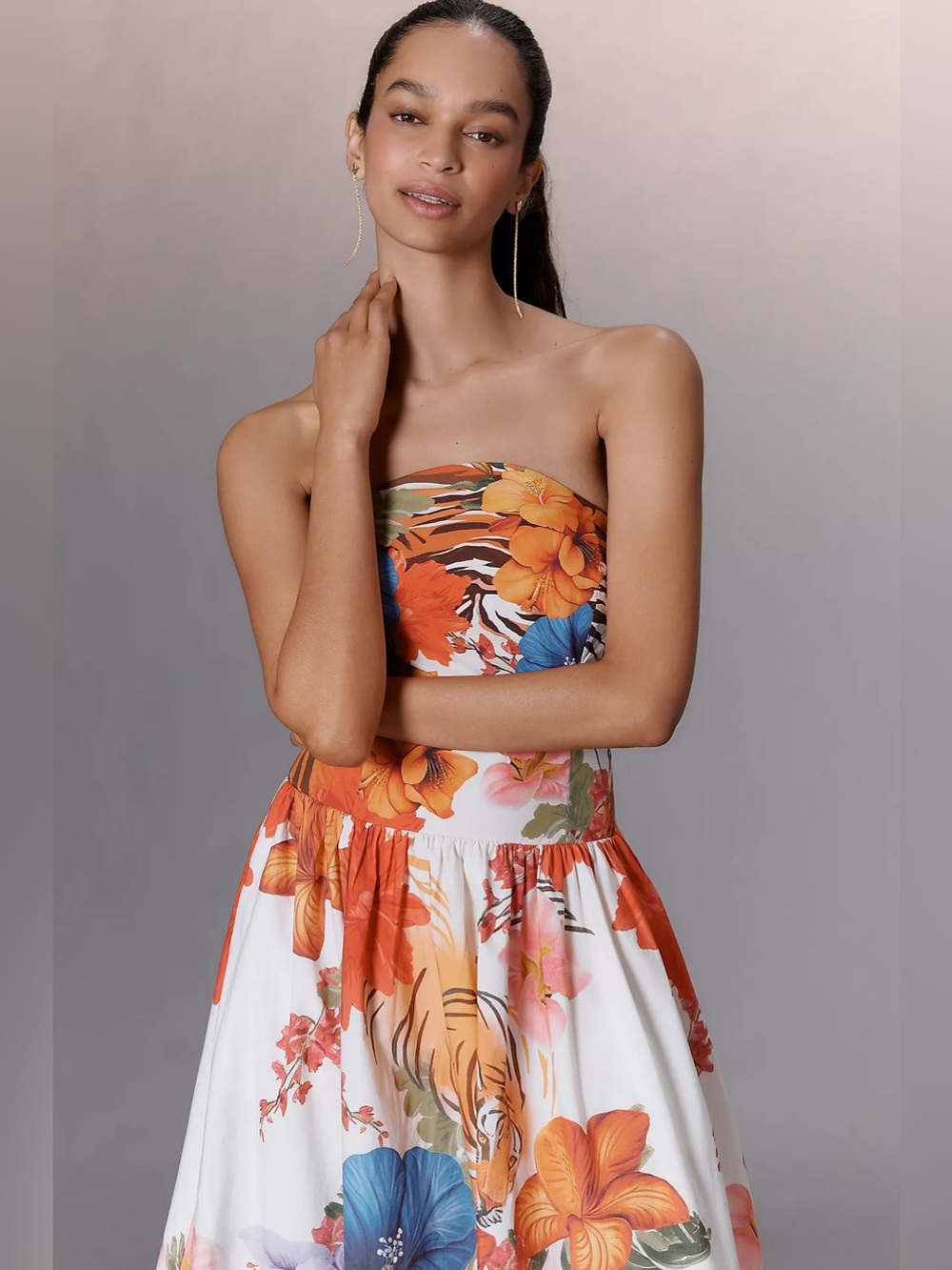Anthropologie Maeve Strapless Tiger Printed Midi Dress Size XL - Picture 4 of 9